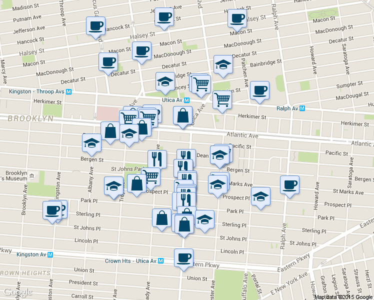 map of restaurants, bars, coffee shops, grocery stores, and more near in Brooklyn