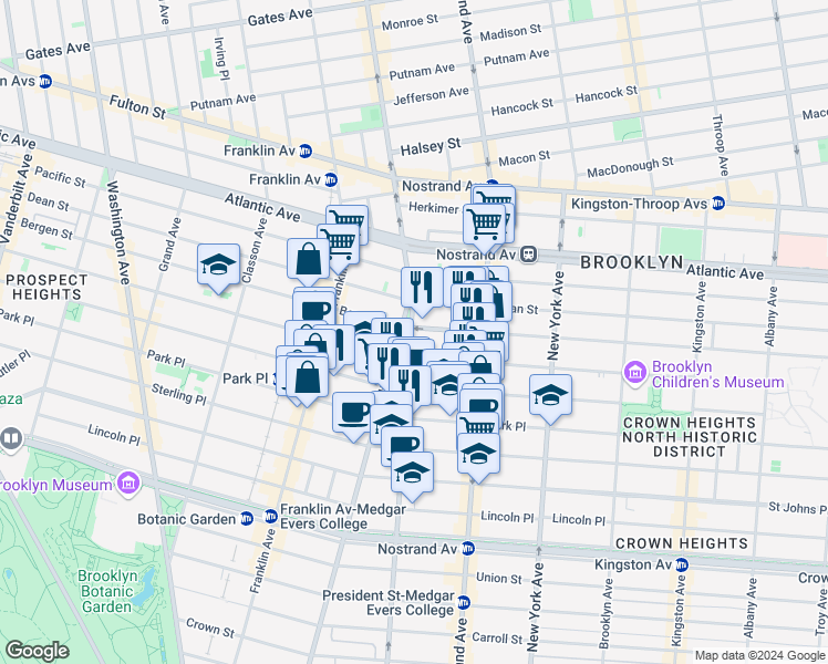 map of restaurants, bars, coffee shops, grocery stores, and more near 1391 Bedford Avenue in Brooklyn