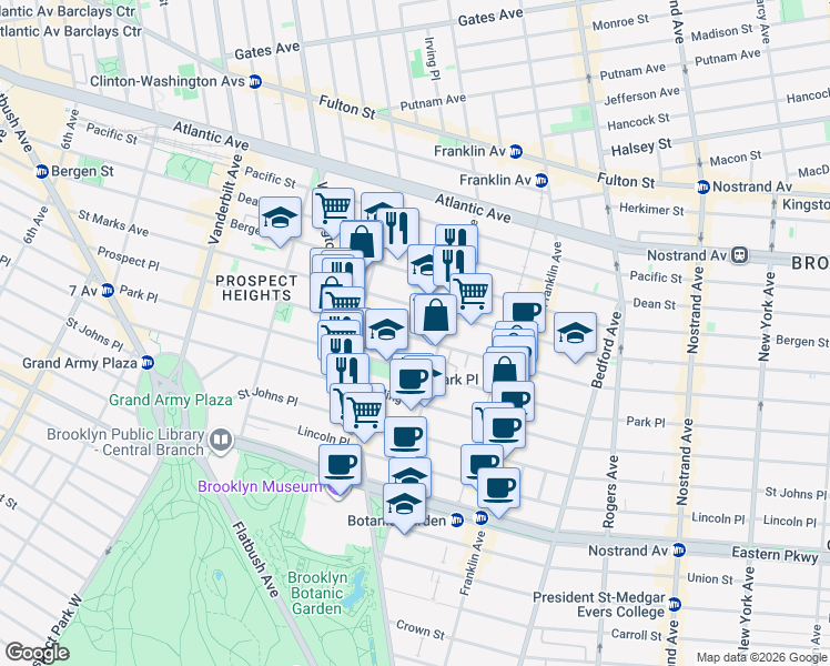 map of restaurants, bars, coffee shops, grocery stores, and more near 482 Prospect Place in Brooklyn