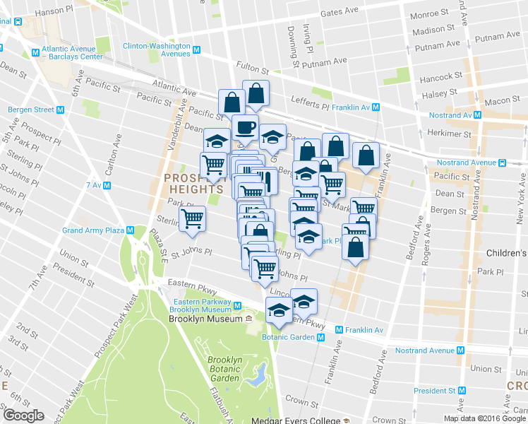 map of restaurants, bars, coffee shops, grocery stores, and more near 473 Park Place in Brooklyn