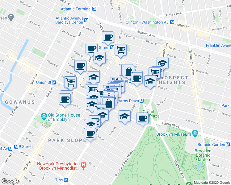 map of restaurants, bars, coffee shops, grocery stores, and more near 181 Lincoln Place in Brooklyn