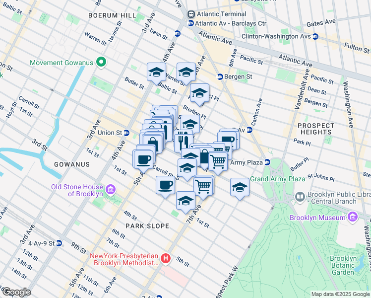map of restaurants, bars, coffee shops, grocery stores, and more near 740A Union Street in Brooklyn
