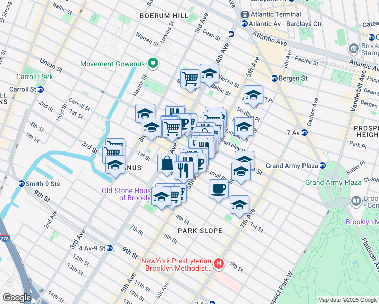 map of restaurants, bars, coffee shops, grocery stores, and more near 584 Carroll Street in Brooklyn