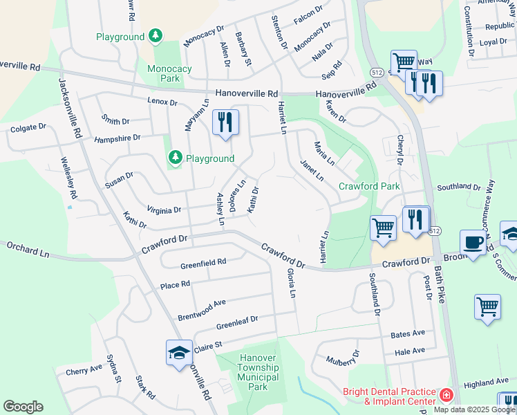 map of restaurants, bars, coffee shops, grocery stores, and more near 4434 Christine Court in Bethlehem