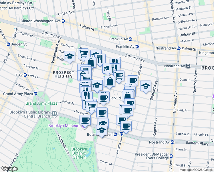 map of restaurants, bars, coffee shops, grocery stores, and more near 482 Prospect Place in Brooklyn