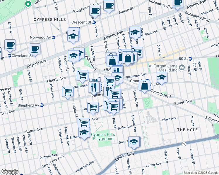 map of restaurants, bars, coffee shops, grocery stores, and more near in Brooklyn