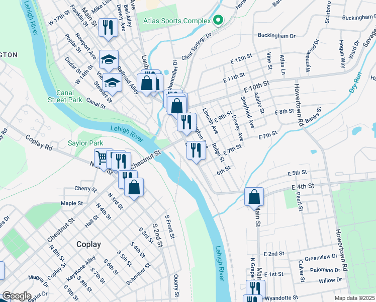 map of restaurants, bars, coffee shops, grocery stores, and more near 814 Main Street in Northampton