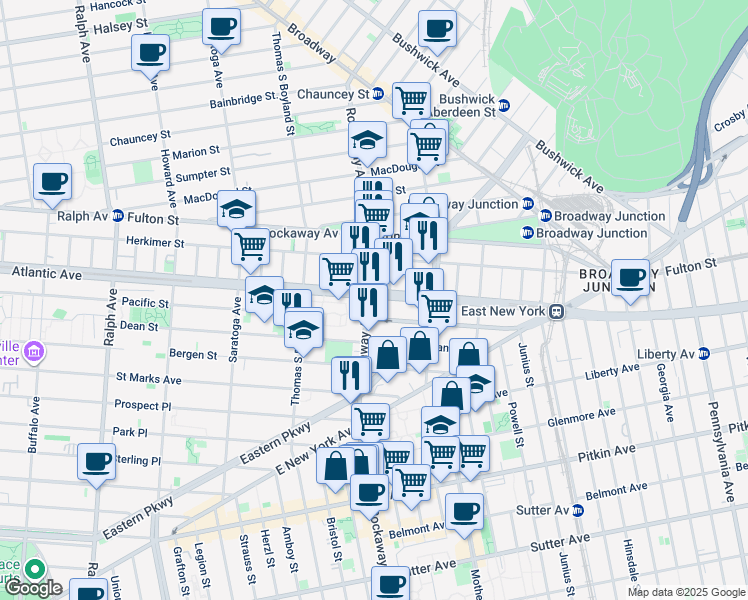 map of restaurants, bars, coffee shops, grocery stores, and more near in Brooklyn