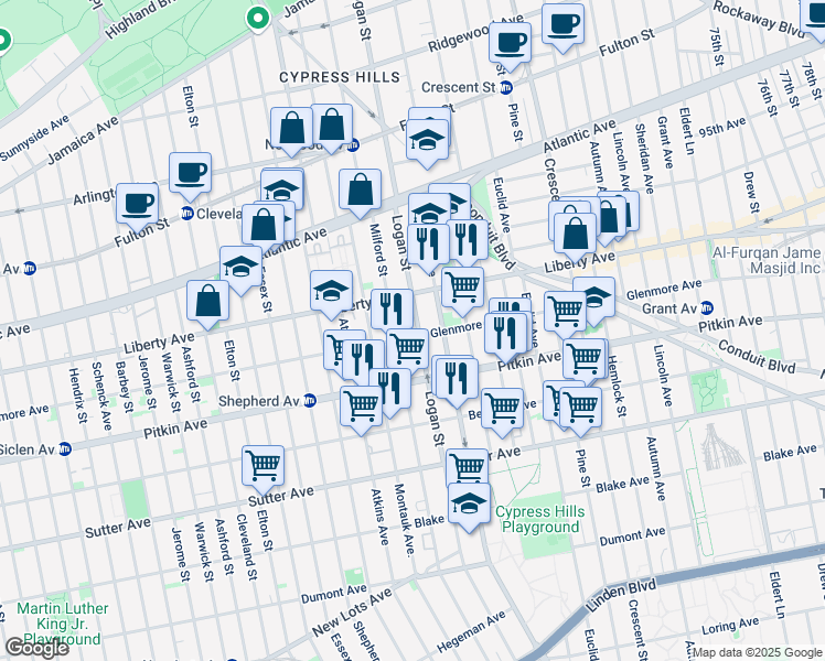 map of restaurants, bars, coffee shops, grocery stores, and more near in Brooklyn