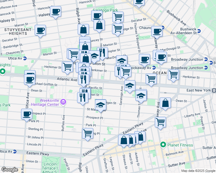 map of restaurants, bars, coffee shops, grocery stores, and more near 2083 Dean Street in Brooklyn