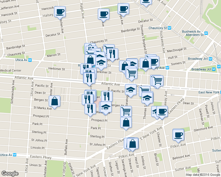 map of restaurants, bars, coffee shops, grocery stores, and more near 2083 Dean Street in Brooklyn