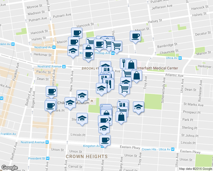 map of restaurants, bars, coffee shops, grocery stores, and more near 1286 Bergen Street in Brooklyn