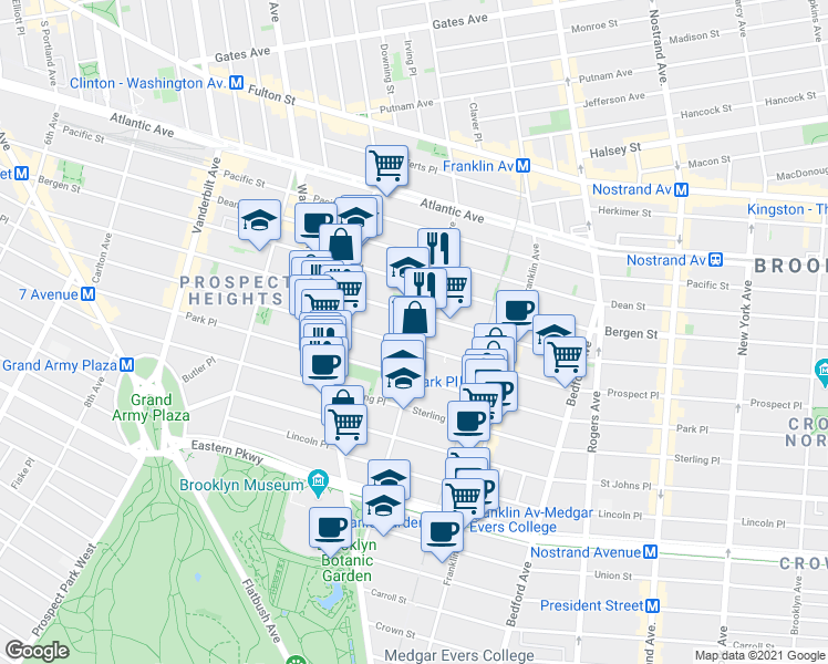 map of restaurants, bars, coffee shops, grocery stores, and more near 482 Prospect Place in Brooklyn