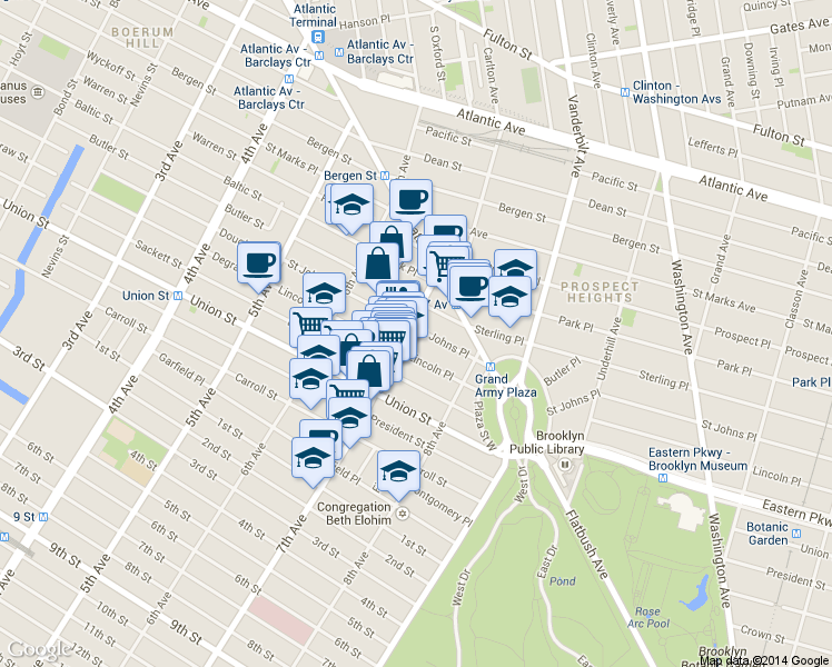 map of restaurants, bars, coffee shops, grocery stores, and more near 181 Lincoln Place in Brooklyn