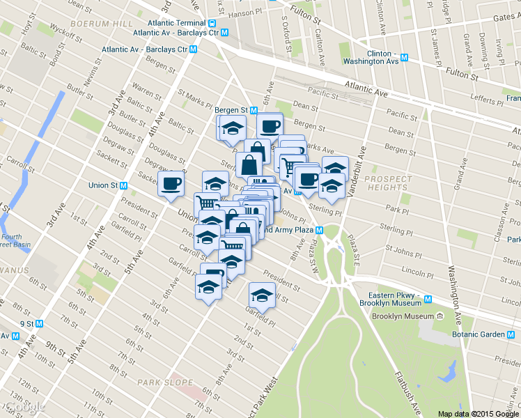 map of restaurants, bars, coffee shops, grocery stores, and more near 181 Lincoln Place in Brooklyn