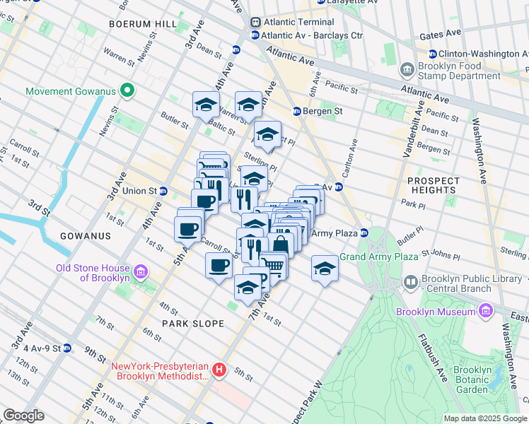 map of restaurants, bars, coffee shops, grocery stores, and more near 809 Union Street in Brooklyn