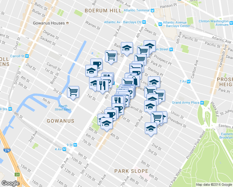 map of restaurants, bars, coffee shops, grocery stores, and more near 584 Carroll Street in Brooklyn