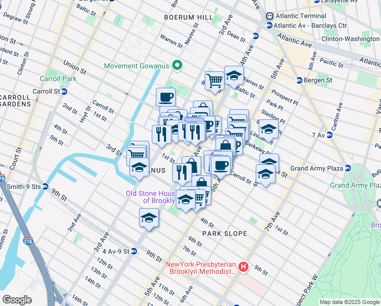 map of restaurants, bars, coffee shops, grocery stores, and more near in Brooklyn