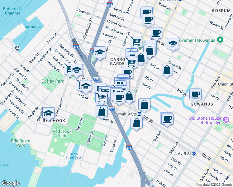 map of restaurants, bars, coffee shops, grocery stores, and more near in Brooklyn