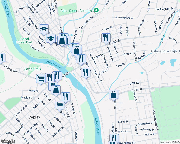 map of restaurants, bars, coffee shops, grocery stores, and more near 713 Main Street in Northampton