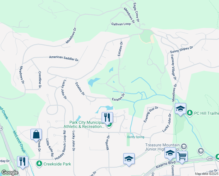 map of restaurants, bars, coffee shops, grocery stores, and more near 2808 Four Lakes Drive in Park City
