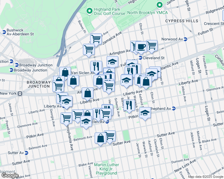 map of restaurants, bars, coffee shops, grocery stores, and more near 535 Liberty Avenue in Brooklyn