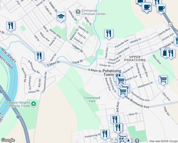 map of restaurants, bars, coffee shops, grocery stores, and more near 422 Maple Avenue in Phillipsburg
