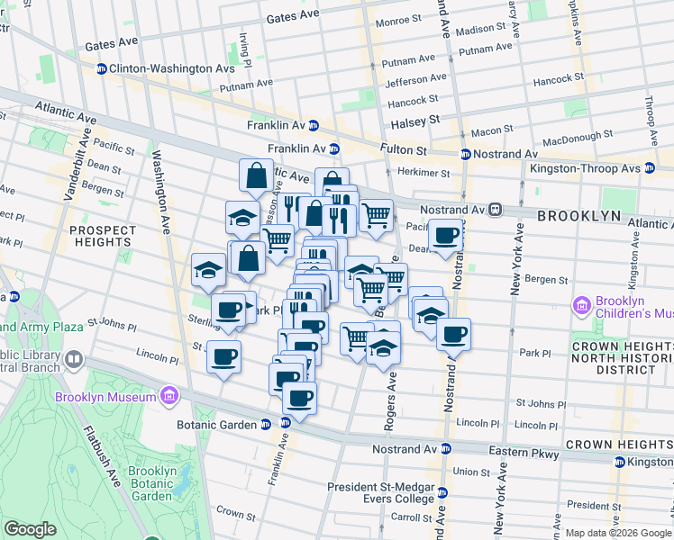 map of restaurants, bars, coffee shops, grocery stores, and more near in Brooklyn
