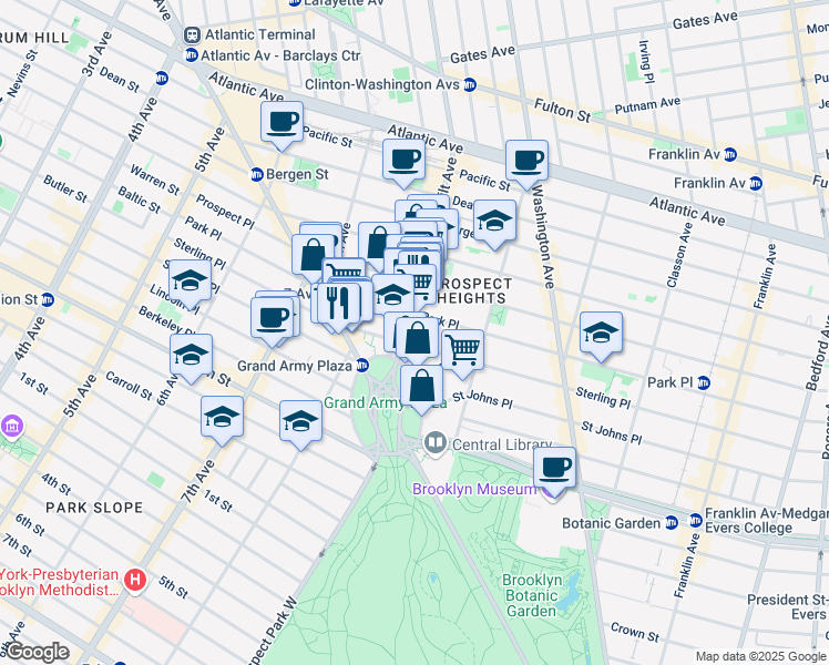 map of restaurants, bars, coffee shops, grocery stores, and more near 681 Vanderbilt Avenue in Brooklyn