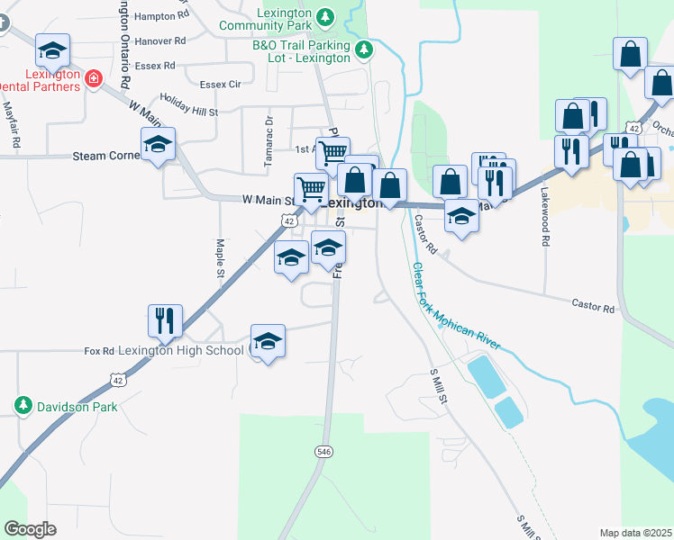 map of restaurants, bars, coffee shops, grocery stores, and more near 90 Frederick Street in Lexington