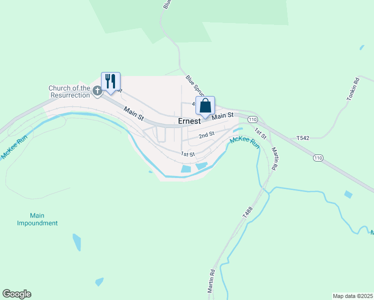 map of restaurants, bars, coffee shops, grocery stores, and more near in Ernest