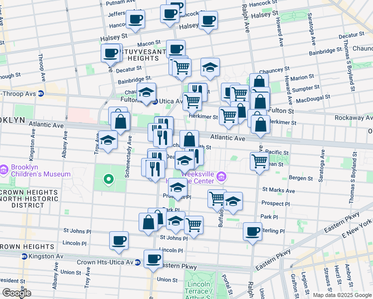 map of restaurants, bars, coffee shops, grocery stores, and more near 154 Kingsborough 1st Walk in Brooklyn