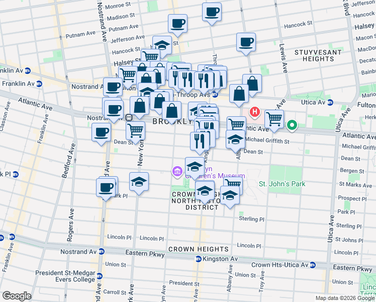 map of restaurants, bars, coffee shops, grocery stores, and more near 1436 Pacific Street in Brooklyn