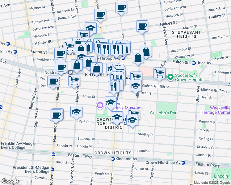 map of restaurants, bars, coffee shops, grocery stores, and more near 1436 Pacific Street in Brooklyn