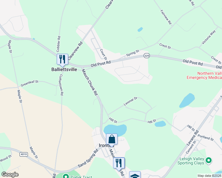 map of restaurants, bars, coffee shops, grocery stores, and more near 2632 Old Post Road in Coplay