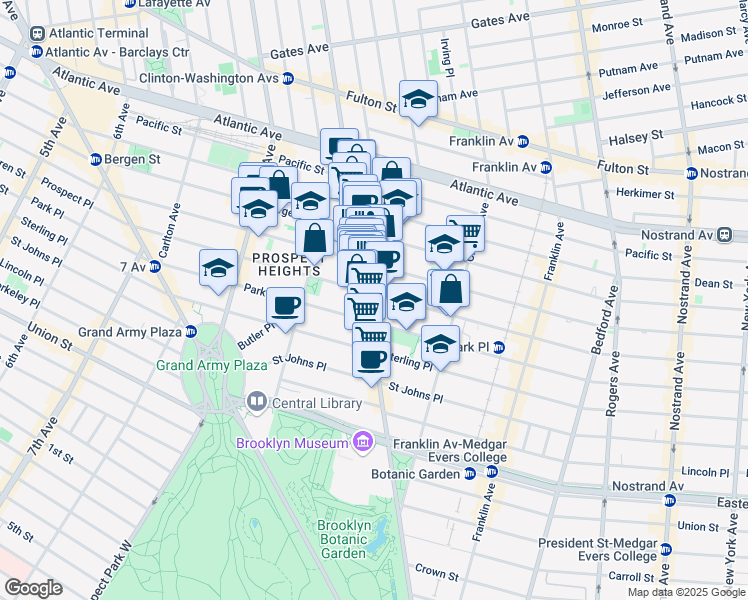 map of restaurants, bars, coffee shops, grocery stores, and more near 402 Prospect Place in Brooklyn