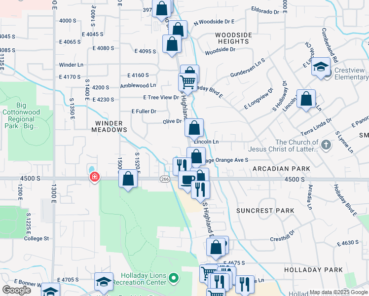 map of restaurants, bars, coffee shops, grocery stores, and more near in Millcreek
