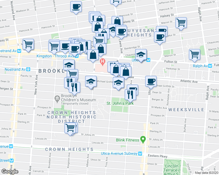 map of restaurants, bars, coffee shops, grocery stores, and more near 1633 Pacific Street in Brooklyn
