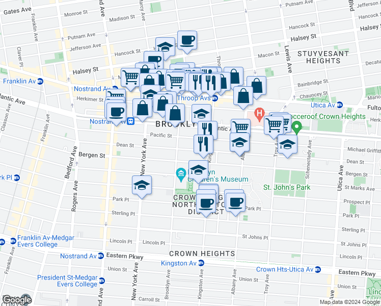 map of restaurants, bars, coffee shops, grocery stores, and more near 1436 Pacific Street in Brooklyn