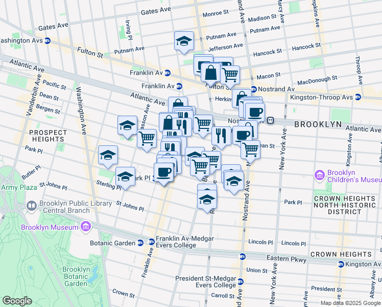 map of restaurants, bars, coffee shops, grocery stores, and more near 1076 Dean Street in Brooklyn
