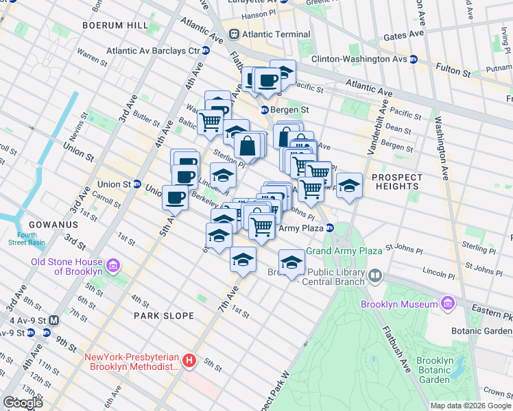 map of restaurants, bars, coffee shops, grocery stores, and more near 131 Lincoln Place in Brooklyn