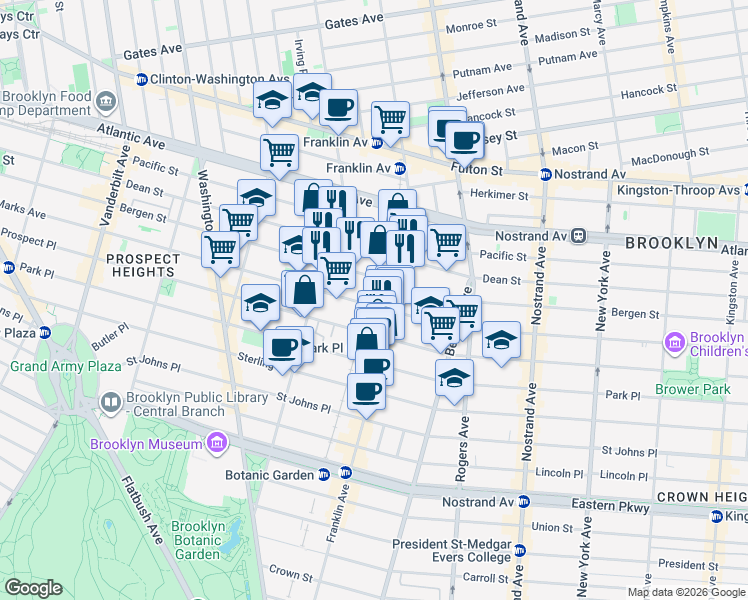 map of restaurants, bars, coffee shops, grocery stores, and more near 904 Bergen Street in Brooklyn