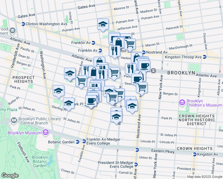 map of restaurants, bars, coffee shops, grocery stores, and more near 988 Bergen Street in Brooklyn