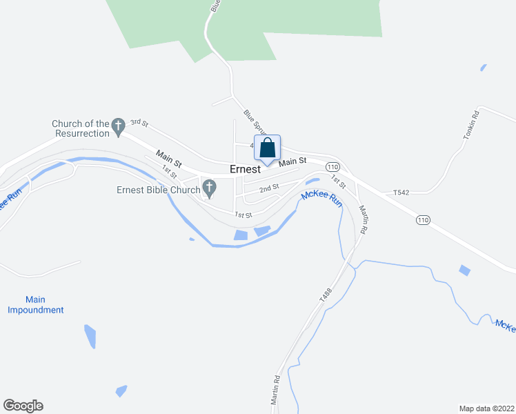 map of restaurants, bars, coffee shops, grocery stores, and more near 400 1st Street in Ernest