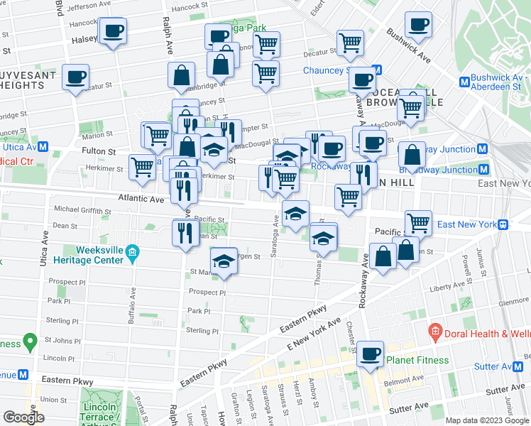 map of restaurants, bars, coffee shops, grocery stores, and more near 2094 Atlantic Avenue in Brooklyn