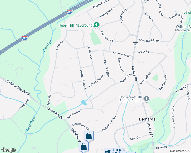 map of restaurants, bars, coffee shops, grocery stores, and more near 104 Victoria Drive in Basking Ridge