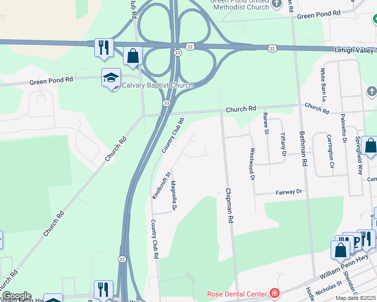map of restaurants, bars, coffee shops, grocery stores, and more near 3724 Knollcroft Street in Easton