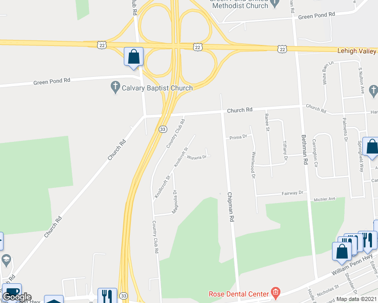 map of restaurants, bars, coffee shops, grocery stores, and more near 3724 Knollcroft Street in Easton
