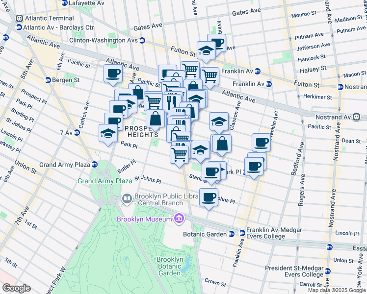 map of restaurants, bars, coffee shops, grocery stores, and more near 396 Prospect Place in Brooklyn