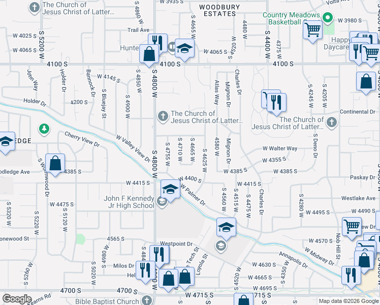 map of restaurants, bars, coffee shops, grocery stores, and more near 4309 South 4665 West in West Valley City